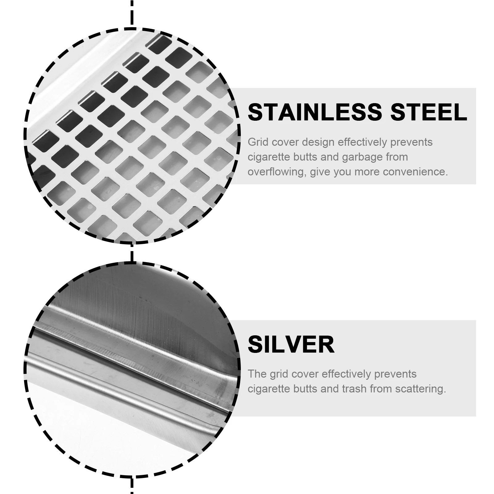 

1 Set Stainless Steel Outdoor Trash Can Lid Garbage Barrel Grid Cigarette Ashtray Floor Holder Metal Smoke Extinguishing Lid For