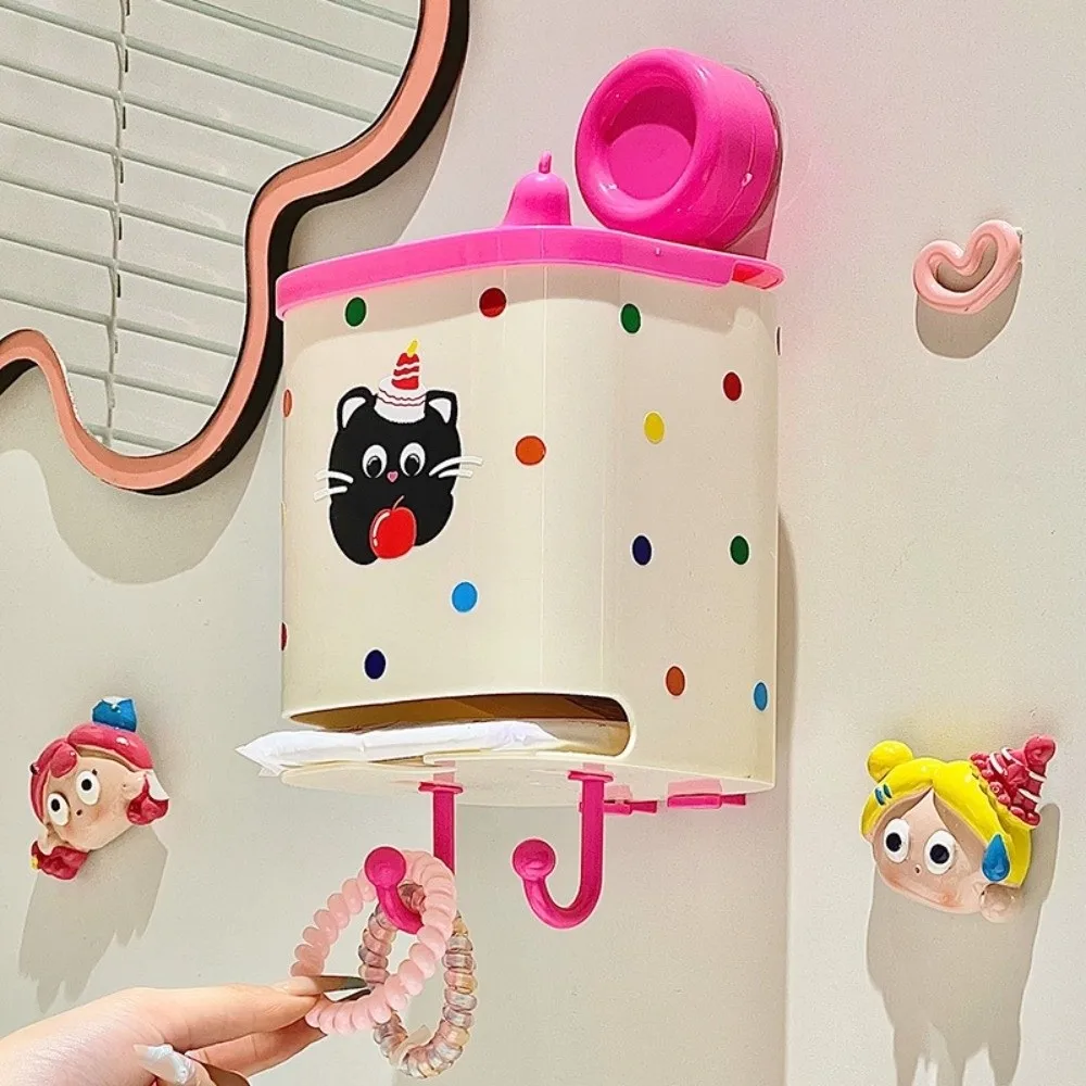 

Cartoon Sanitary Pad Storage Box Plastic Waterproof Suction Cup Storage Box with Hooks Dustproof Bathroom Shelf Dormitory