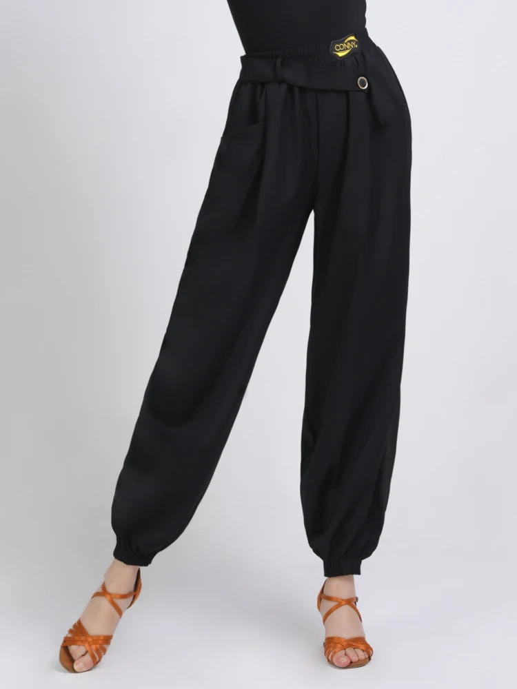 

Conny New Latin Dance Clothing Loose Women's Modern Dance Pants Bla Long Trousers with kets for Social Dancing