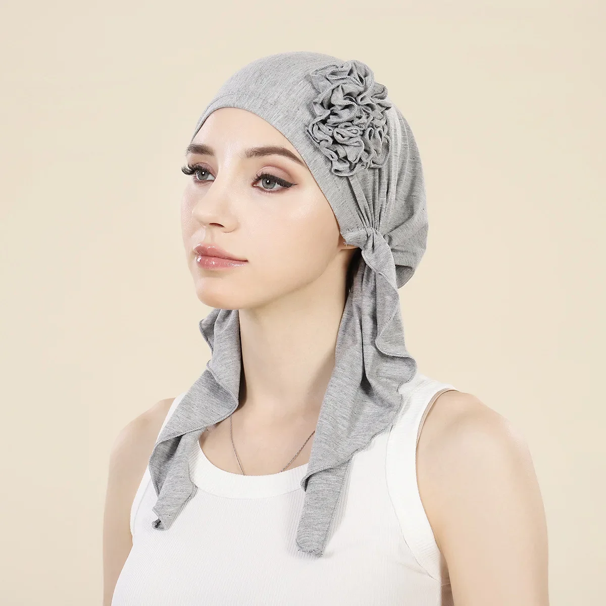 

Flower Pre-Tied Hat Turban Women Muslim Hijab Bonnet Headscarf Wrap Chemo Cap Hair Loss Beanies Bandanas Headband Turbante Mujer