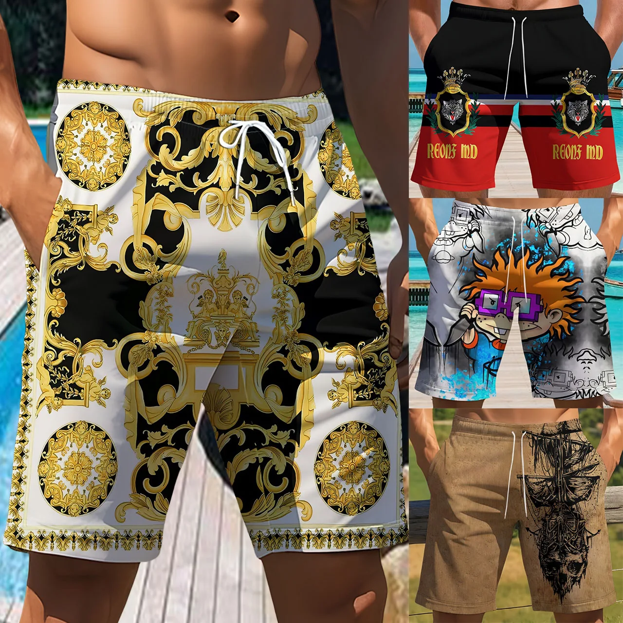 

Модные быстросохнущие дышащие свободные пляжные шорты, новые уличные шорты в стиле хип-хоп для взрослых и детей, удобные шорты с 3D-принтом