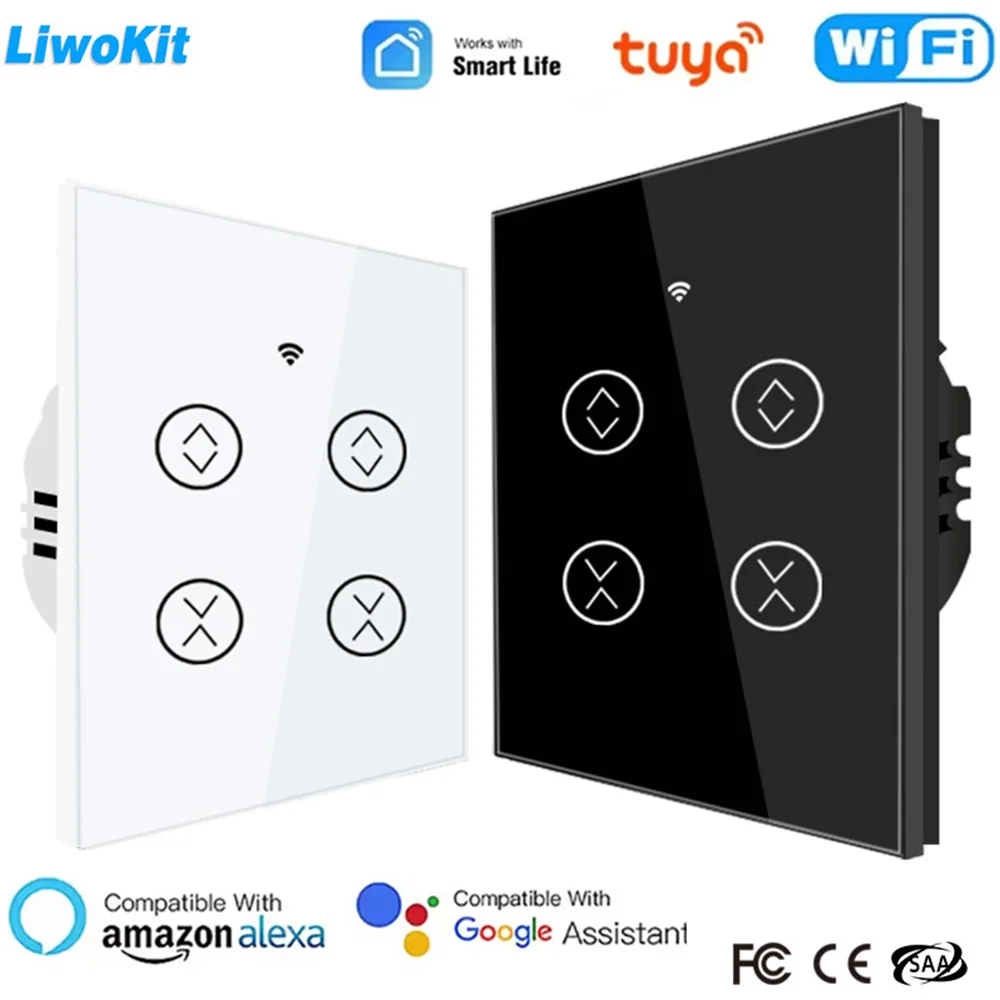 

LiwoKit Tuya Wi-Fi двойной занавес сенсорная панель переключатель процент дистанционное управление таймер работа Google Assistant Alexa Smart Life