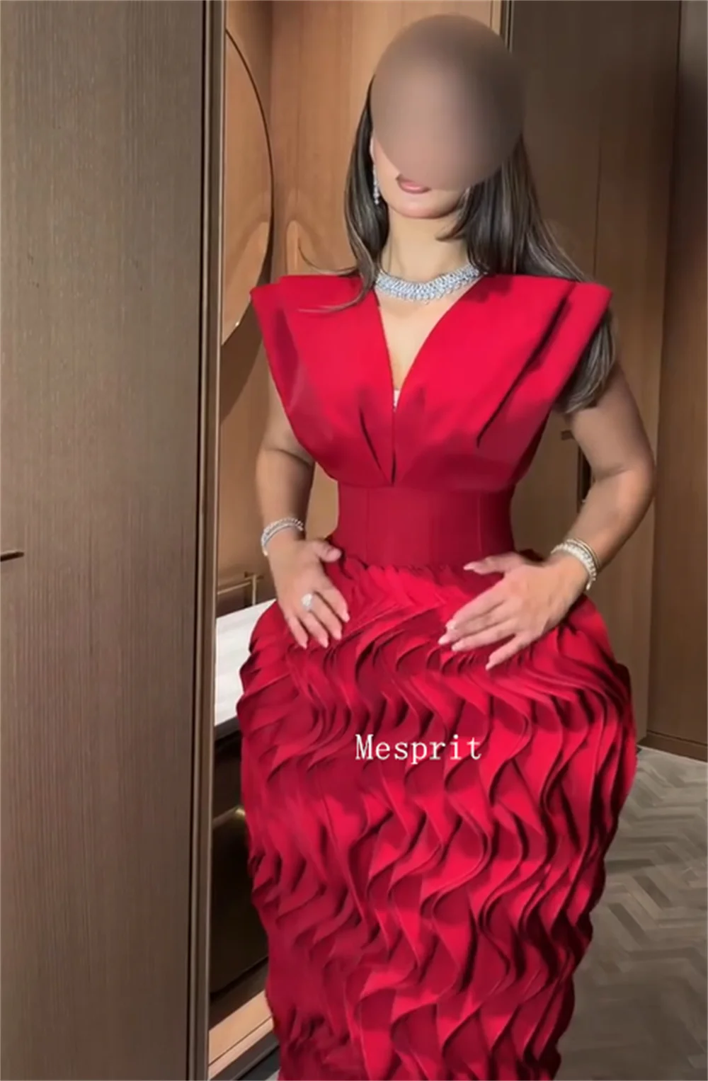 Customized High Quality Jersey Pleat Straight V-neck Long Bespoke Occasion Party Dresses Exquisite Chinese Style image 6