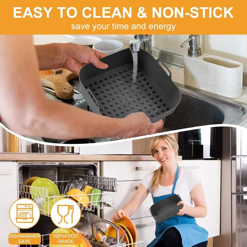 Air Fryer Silicone Pot Thick Reusable Silicone Square Air Fryer Liners Replacement of Parchment Liner Paper Air Fryer Basket image 5