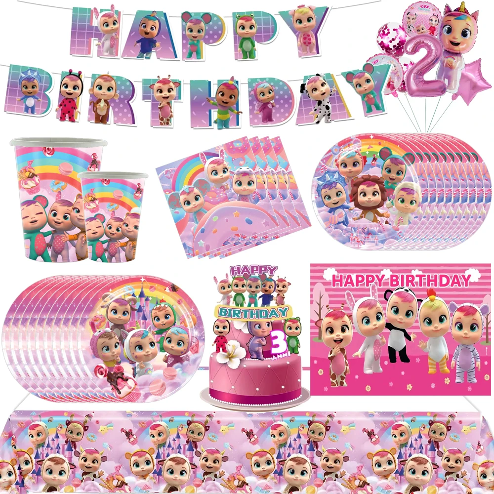 Cry Babiesed Birthday Party Decoration Disposable Set Tableware Plate Napkins Tablecloth For Kid Shower Supplies