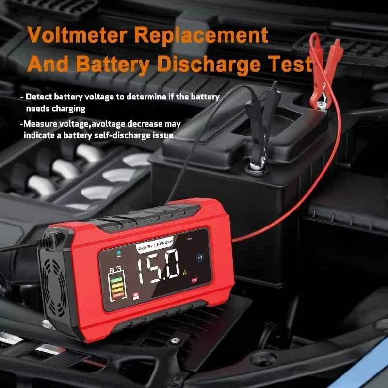 12V 15A 24V 8A Car Motorcycle Battery Charger Automatic Pulse Repair LCD Display For AGM Deep cycle Lead-Acid LiFePO4 Charge