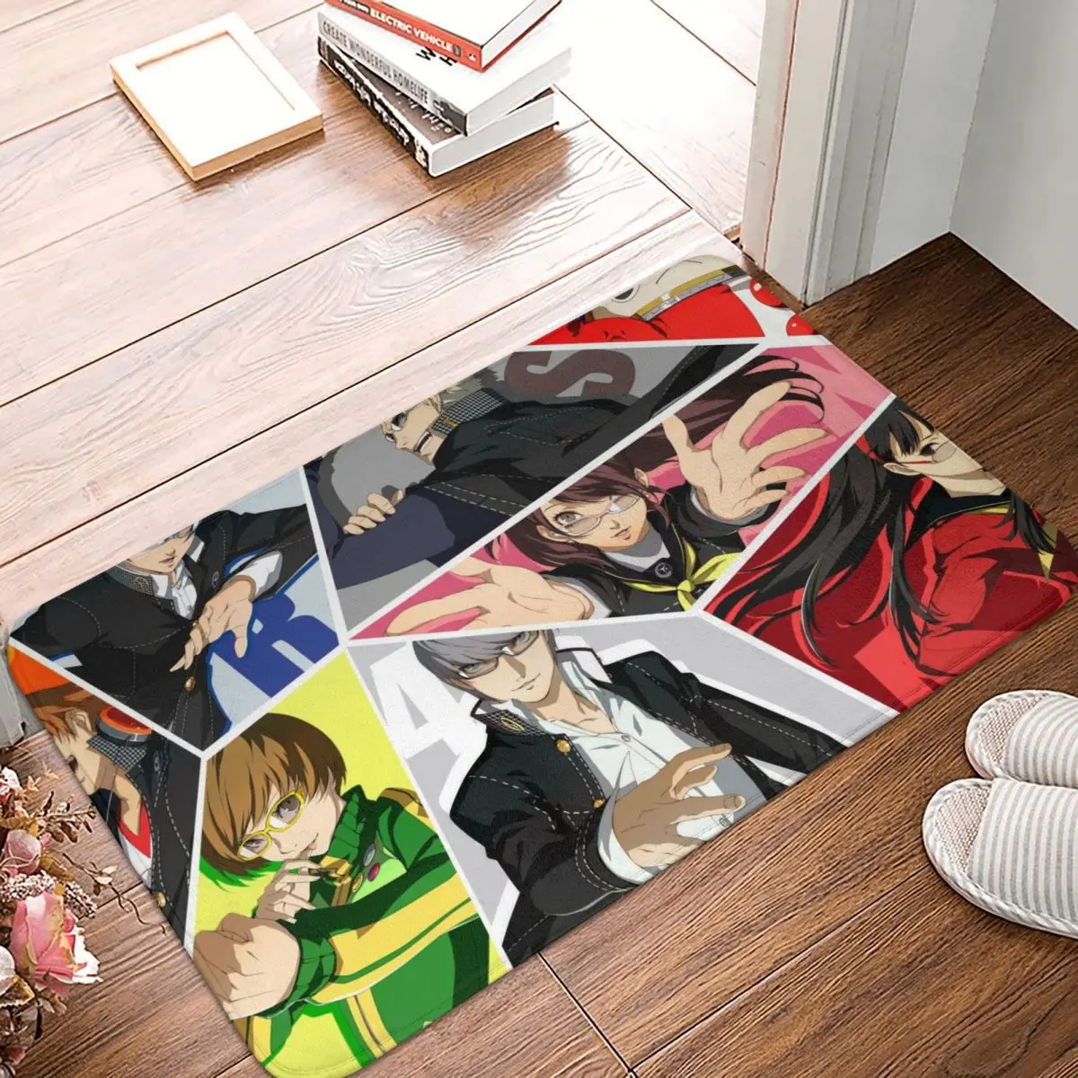 Manga Cut Anti-Slip Doormat Living Room Mat Persona 4 Satonaka Chie Hanamura Yosuke Balcony Carpet Welcome Rug Home Decorative