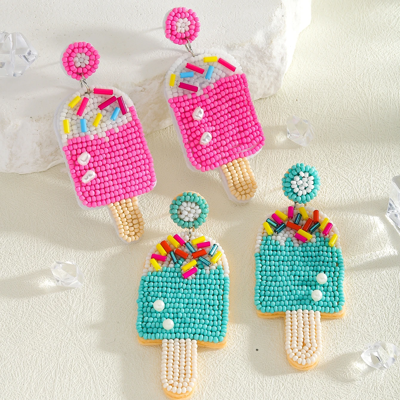 

Cute And Fun Beaded Ice Cream Dangle Earrings For Women Bohemia Handmade Seed Beads Creative Jewelry Summer Vacation Wearing
