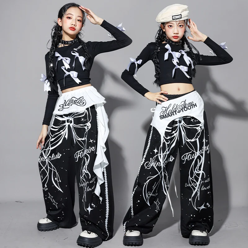ملابس رقص الجاز السوداء Kpop ملابس الأداء السوداء سراويل الهيب هوب المحاصيل ملابس الرقص الحضرية ملابس أطفال عصرية ملابس الشارع 3118