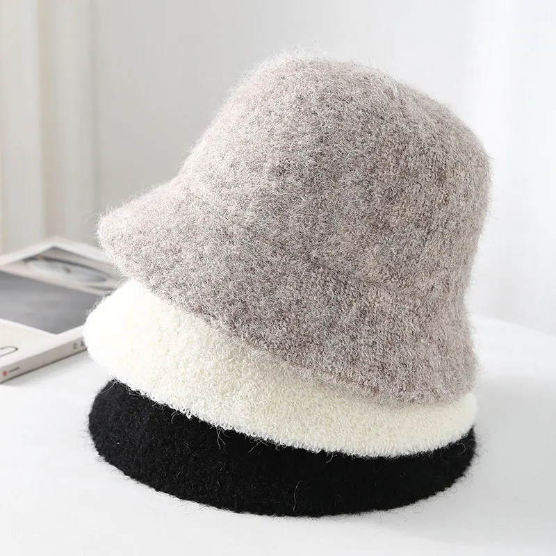 

Зимняя панама женская однотонная ветрозащитная теплая толстая однотонная вязаная шапка-бини