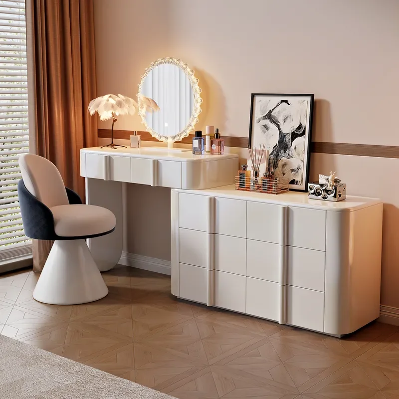 for 2026 New Modern Simple Cream Style Light Luxury Solid Wood Makeup Table Dresser Bedroom Chest Integrated High Sense