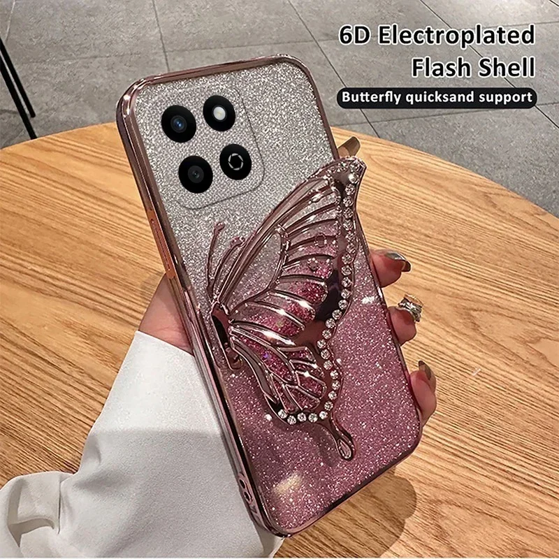 Case For Honor X7C smart 200 honor Liquid Sand Butterfly Phone Holder Shockproof Case for Honor 200 Smart X6B 7c x 6b