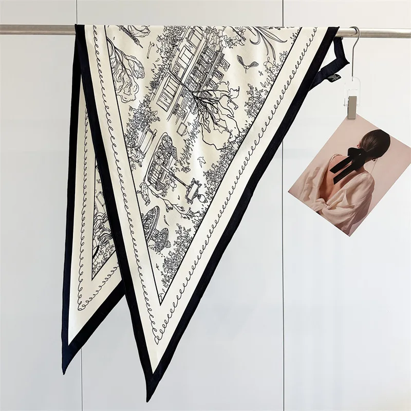 

[Большой треугольный шарф из шелковой шерсти] Парижский эскиз, шелковый шерстяной треугольный шарф, шаль, шарф, высококачественный шелковый шарф