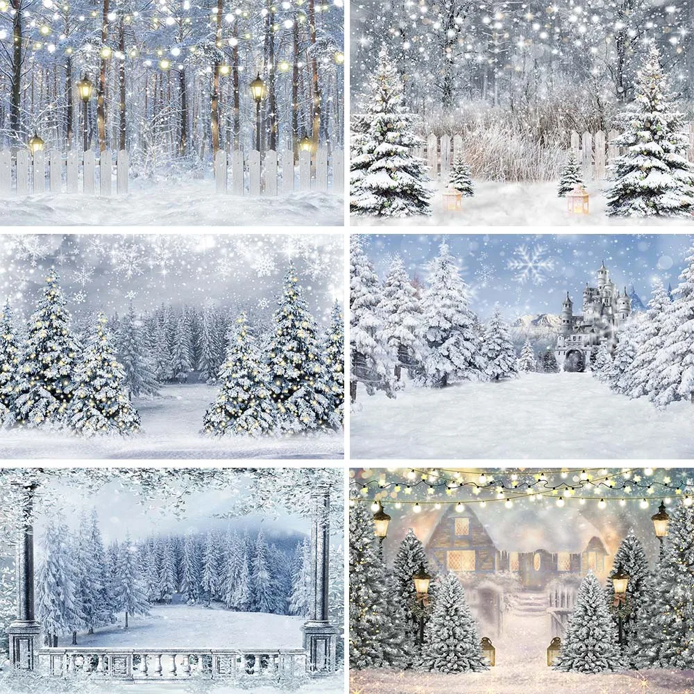 

Mocsicka Winter Forest Snow Scene Backdrop for Photography Snowy Wonderland Baby Child Portrait Photo Background Photocall Props