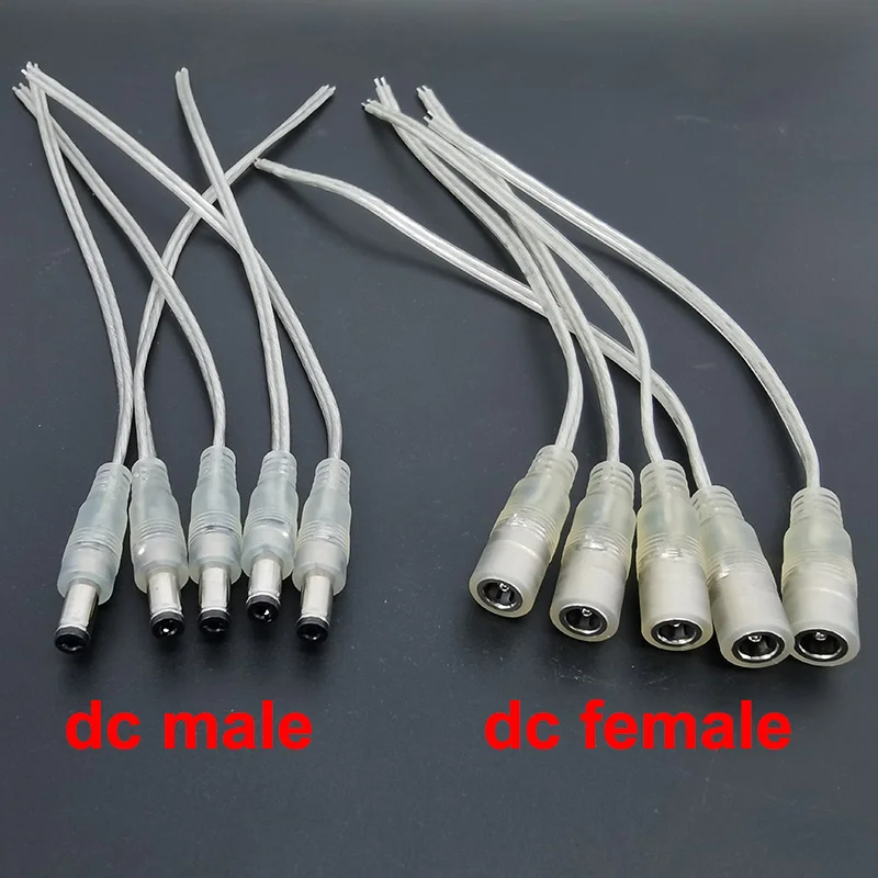 5 buah 20AWG 5A adaptor daya kabel Pigtail Pria Wanita nirkabel transparan 0.2m j17 kabel ekstensi Jack 12V