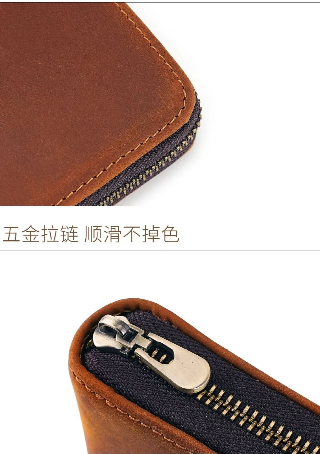 Vintage Zippered Pen Pouch Genuine Leather Multifunctional Business Pen Storage Wallets for Pencil Cards Tickets Receipt