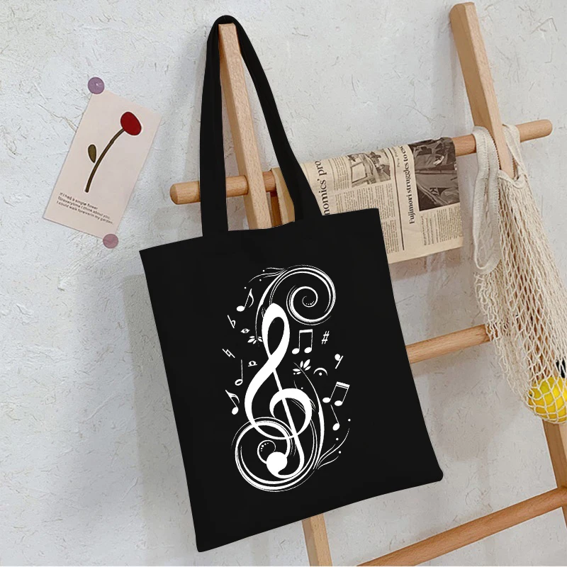 

Холщовая сумка-тоут с музыкальными нотами в стиле ретро, винтажные сумки для любителей музыки, подарки, модная музыкальная сумка через плечо, повседневные сумки для покупок унисекс