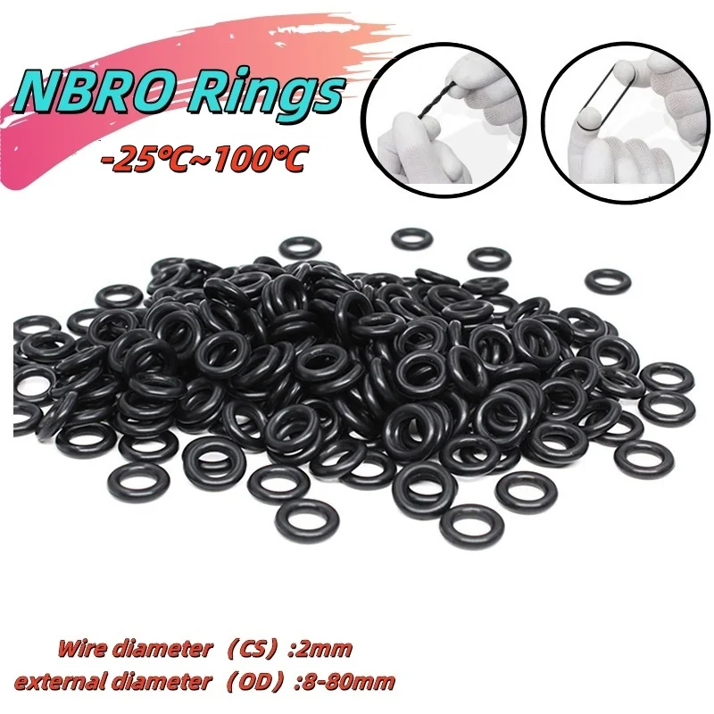 Kit de juntas tóricas de 30-300 Uds., anillo de sellado de junta de goma NBR negra, para grifo, junta de plomería automotriz CS: 2mm OD:8-80mm