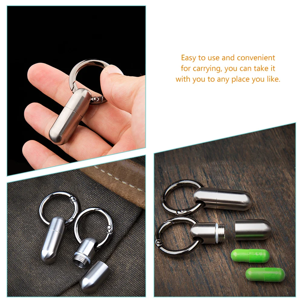 

1pcs Portable Pills Box Keychain Small Pill Container Holder Bottle Ring For Outdoor Leak Proof Safe Durable Medicine
