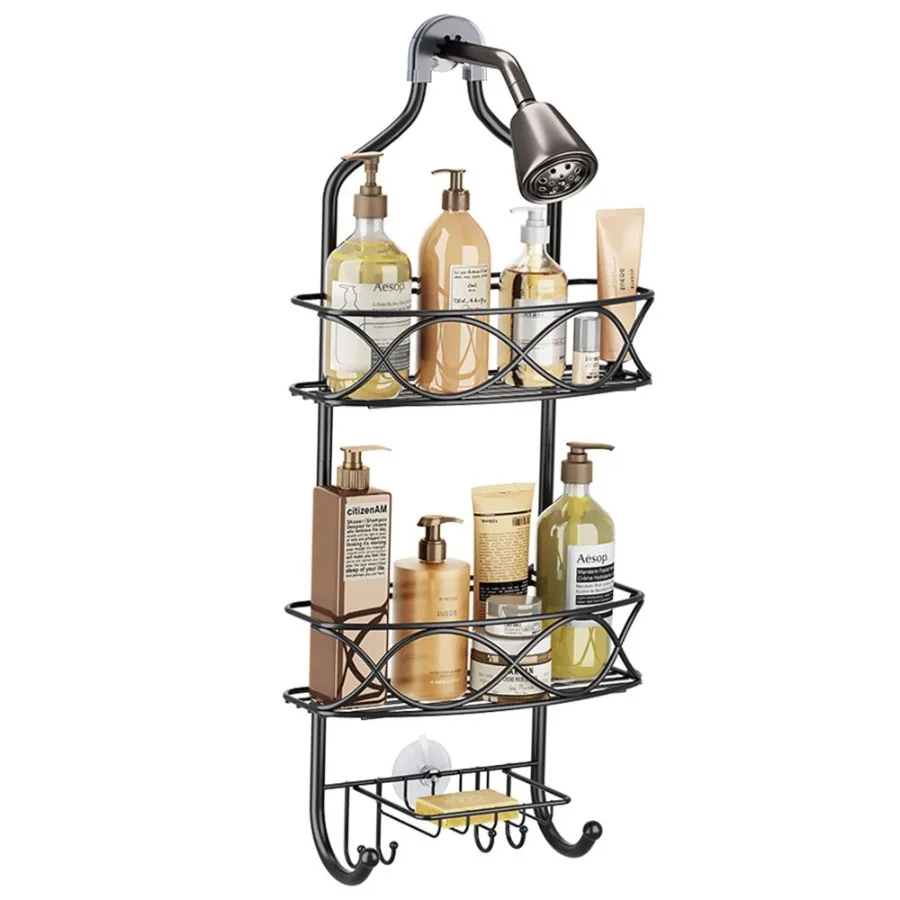 

Rust Resistant 3-Shelf Steel Suction Cups Bathroom Corner Shower Caddy Black