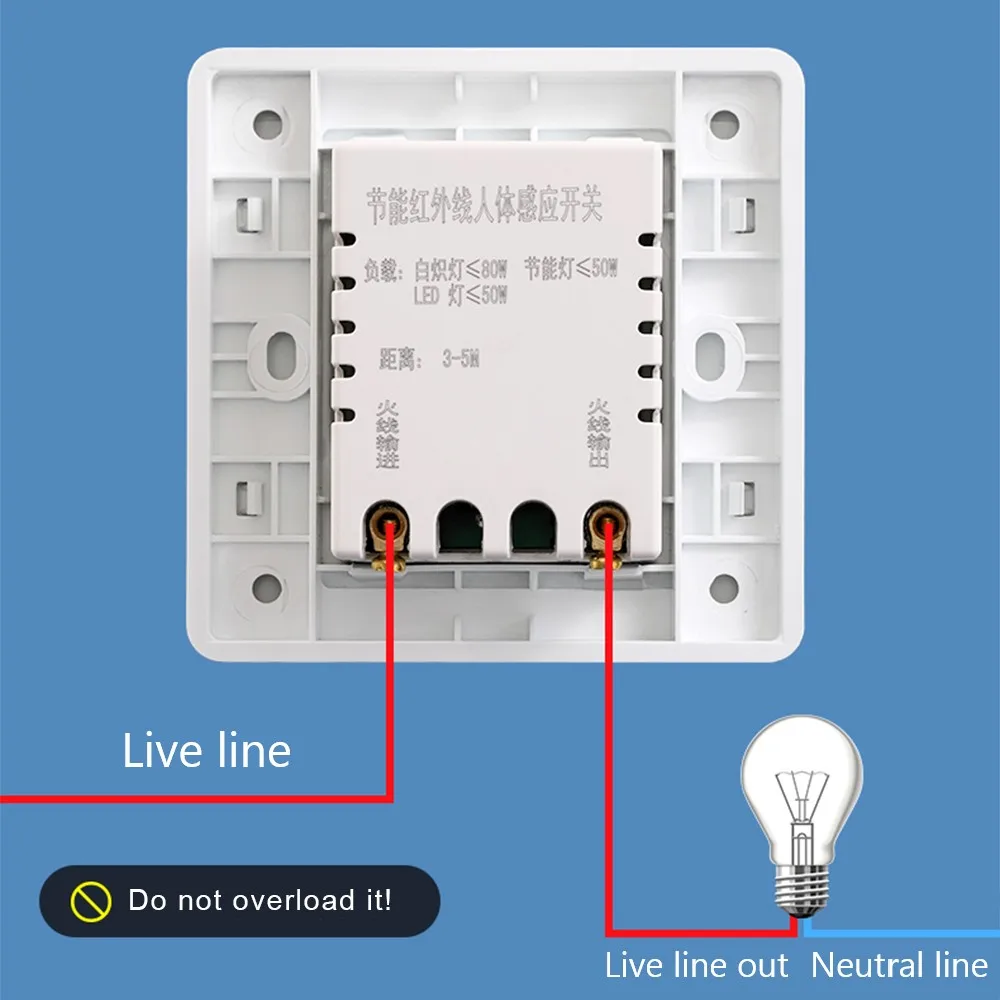 FIR Light Control Sensor Switch Flame Resistant 90 Degrees Concealed Wall Lamp Auto Switch Motion Sensor Switch for Home Improve