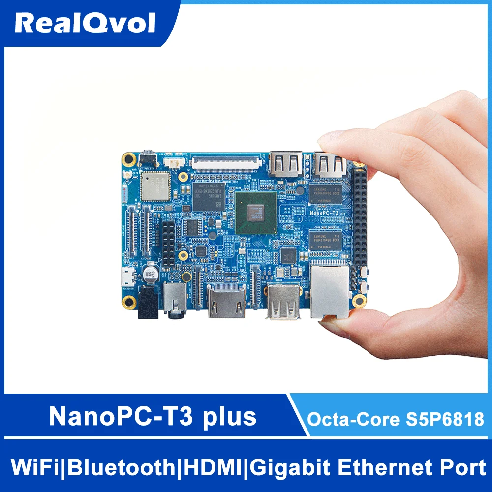 RealQvol FriendlyELEC NanoPC T3 Plus Board Octa-Core S5P6818,Gigabit Ethernet port,16GB eMMC,WiFi Bluetooth,HDMI,Android/Debian