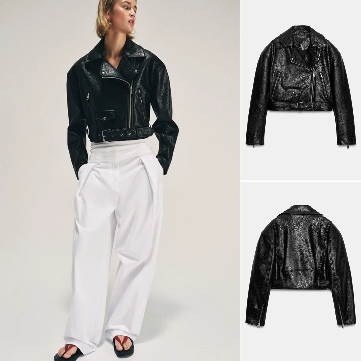 

Новая женская куртка из искусственной кожи в байкерском стиле с длинными рукавами, воротником-стойкой, двубортная, на молнии, укороченная, весна-лето