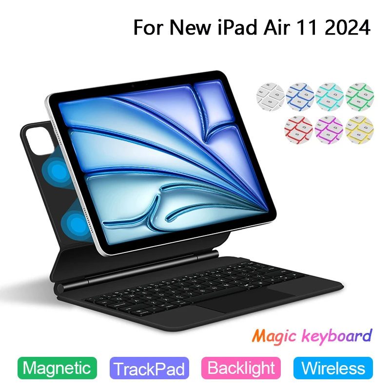 

Case For New iPad Air 11 Inch 2024 Air 6th Gen M2 Trackpad Backlit Keyboard Floating Magnetic Stand Cover Folio Magic Teclado