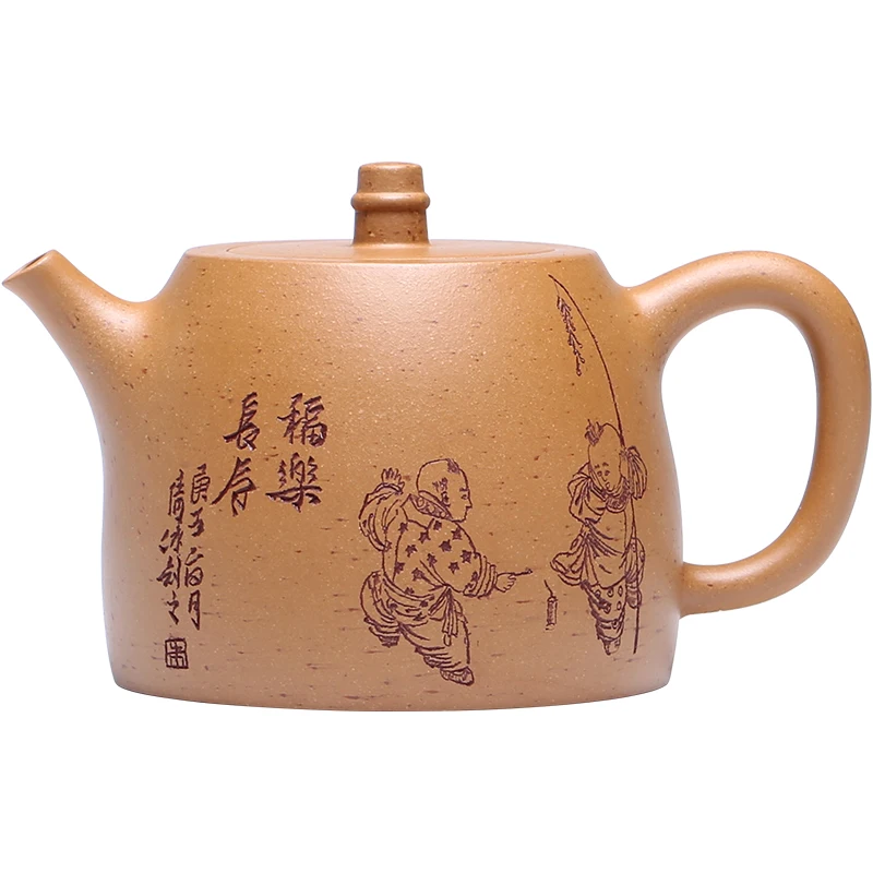 Pure Handmade PurPle Clay Pot, Yixing Famous Artist EngravEd Single Pot Tea Making Chinese AssistAnt Worker Zhu Qianbing,