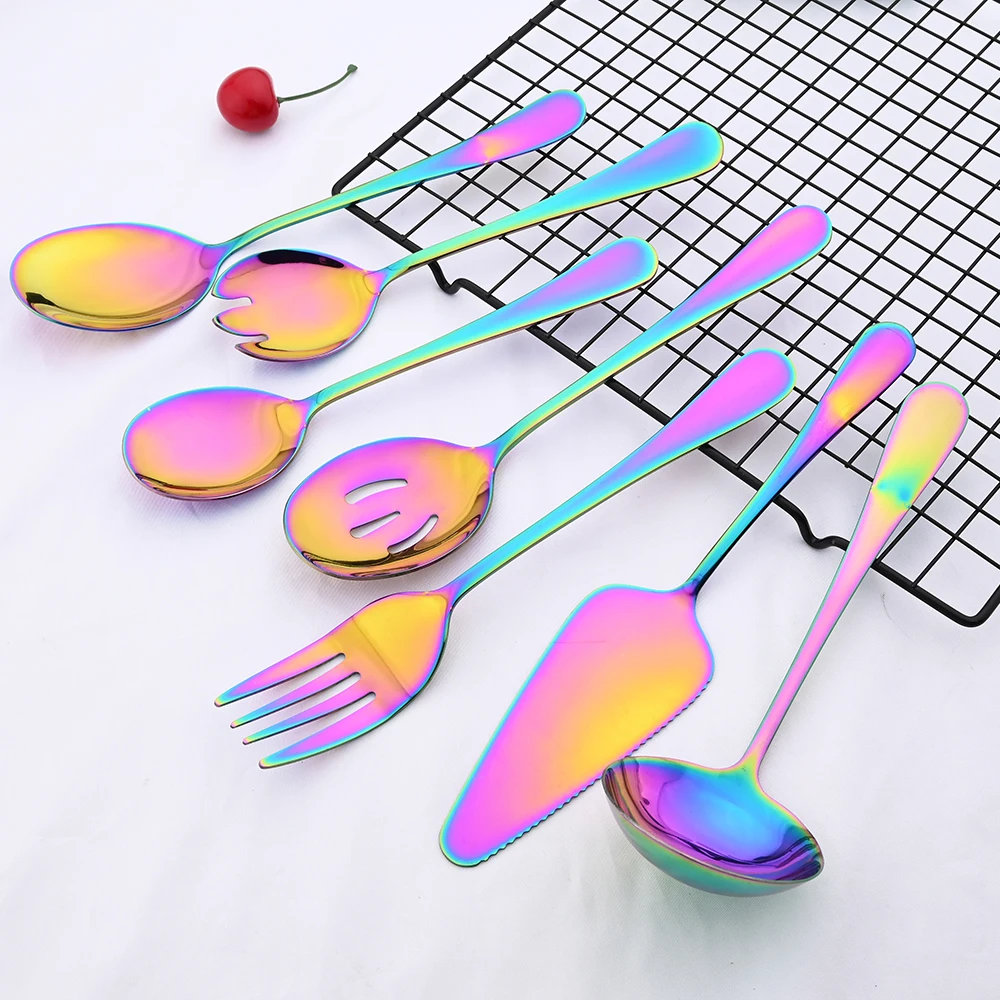 Mirror Tableware Cutlery Set Stainless Steel Dinnerware Rainbow Cake Shovel Service Fork Spoon Cake Fork Teaspoon Soup Spoon Set