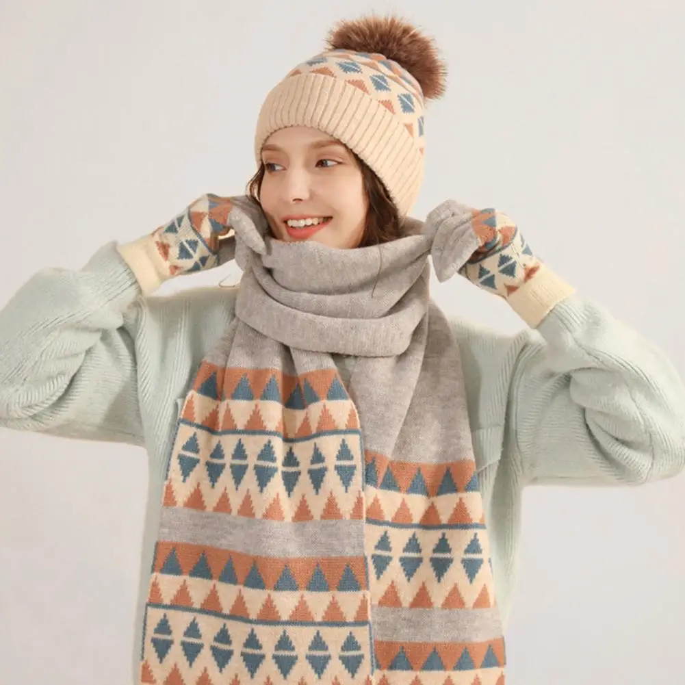 Women Winter Hat Scarf Gloves Set Stylish Winter Knit Hat Gloves Scarf Set for Women Cold-proof Comfortable for Her for Women