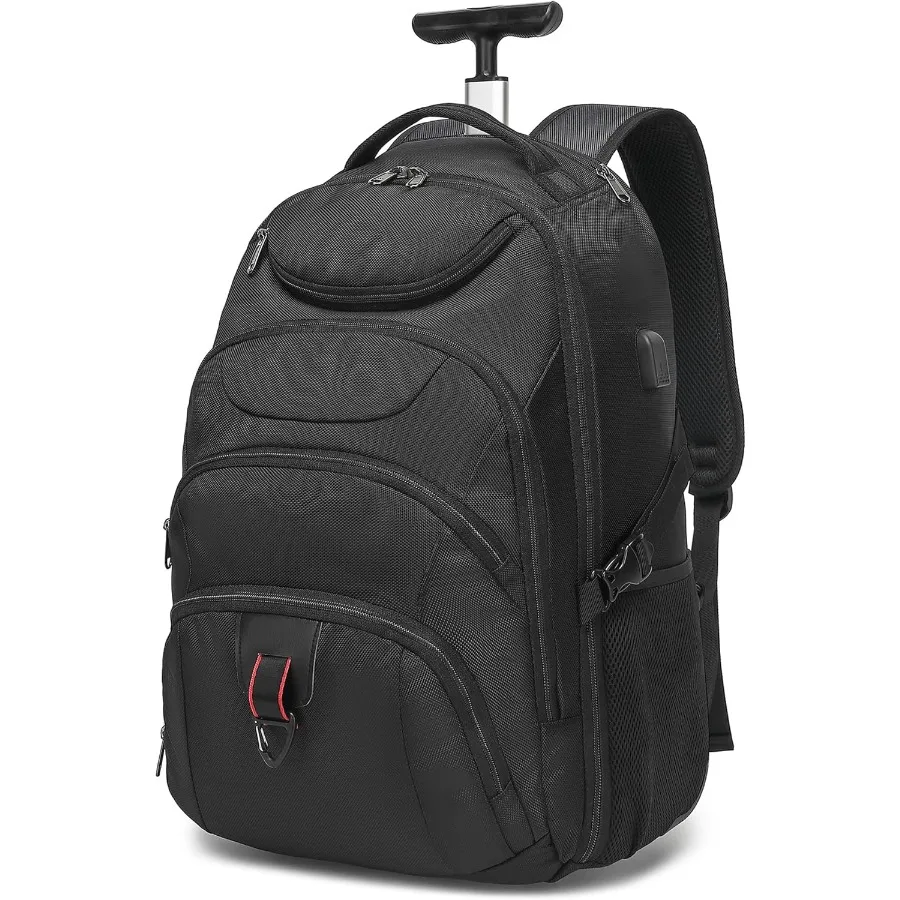 Boavan Rollrucksack, 17 Zoll, wasserabweisender Rucksack mit Rollen, Handgepäck, Business-Tasche, Übernachtungs-College-Computerwagen