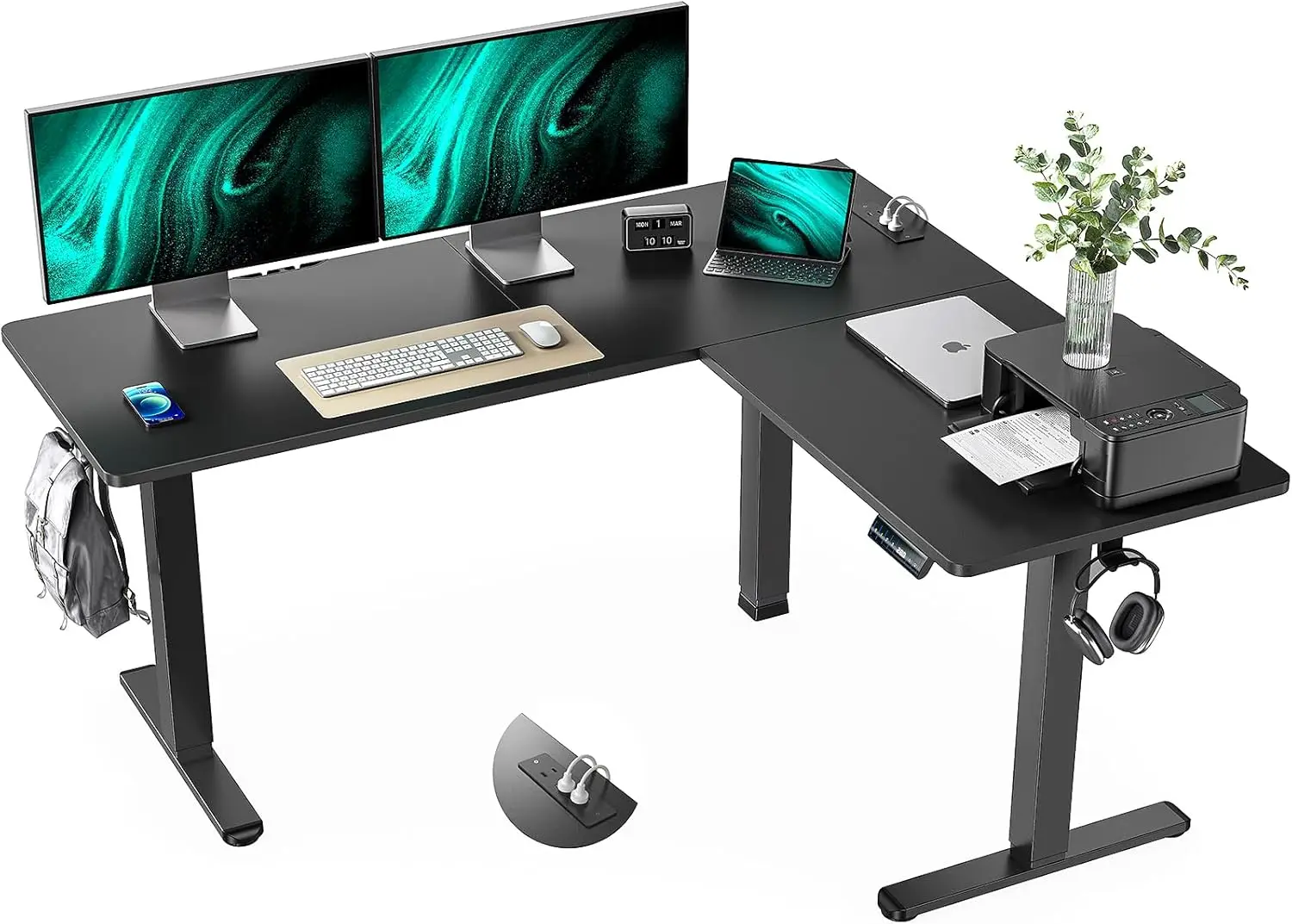 Standing Desk Adjustable Height with 4 in 1 Electical Outlet, L Shaped Electric Standing Desk  Desk for Home Office