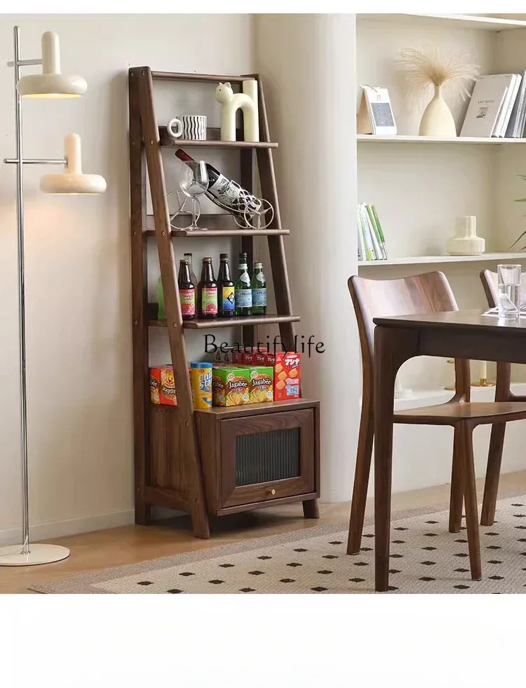 

LJY*Black walnut solid wood bookshelf Nordic storage multi-layer Japanese storage TV side cabinet