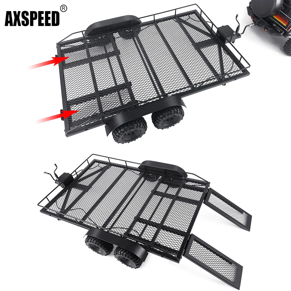 AXSPEED 1set Metal Trailer with Wheels for 1/8 1/10 1/18 1/24 RC Crawler Car SCX10 90046 Axial SCX24 TRX4-M Upgrade Tools