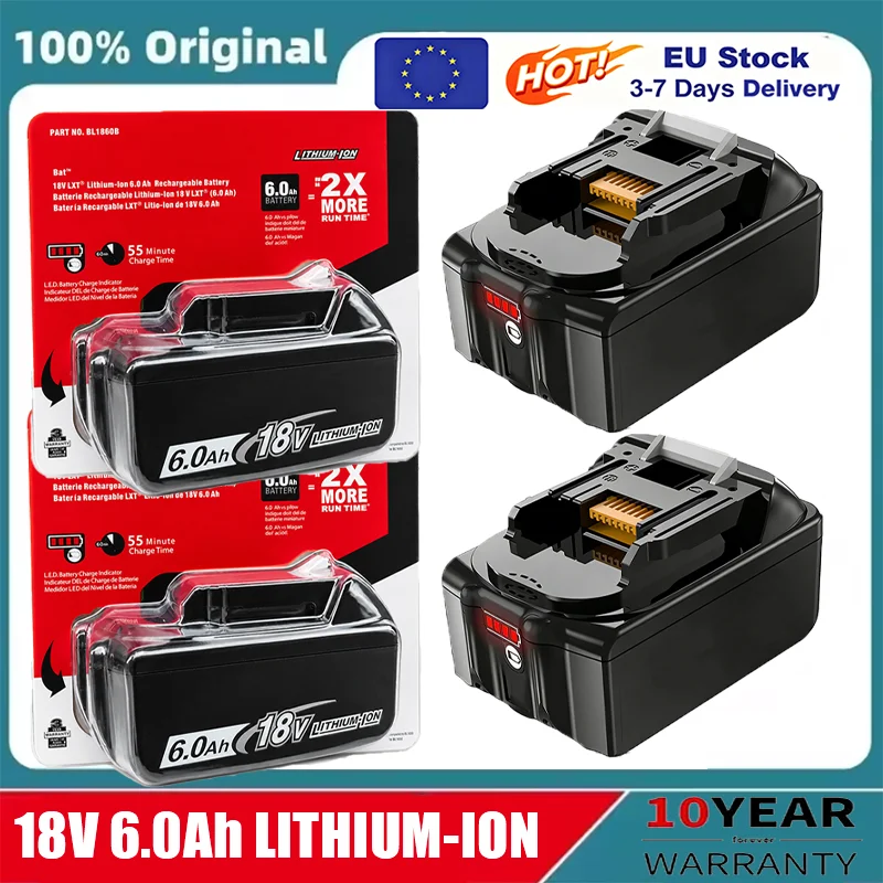 100% Original für Makita 18V Akku 6,0Ah Li-Ion BL1860B BL1850 BL1840 Ersatz für kabellose Elektrowerkzeuge & Bohrmaschinen