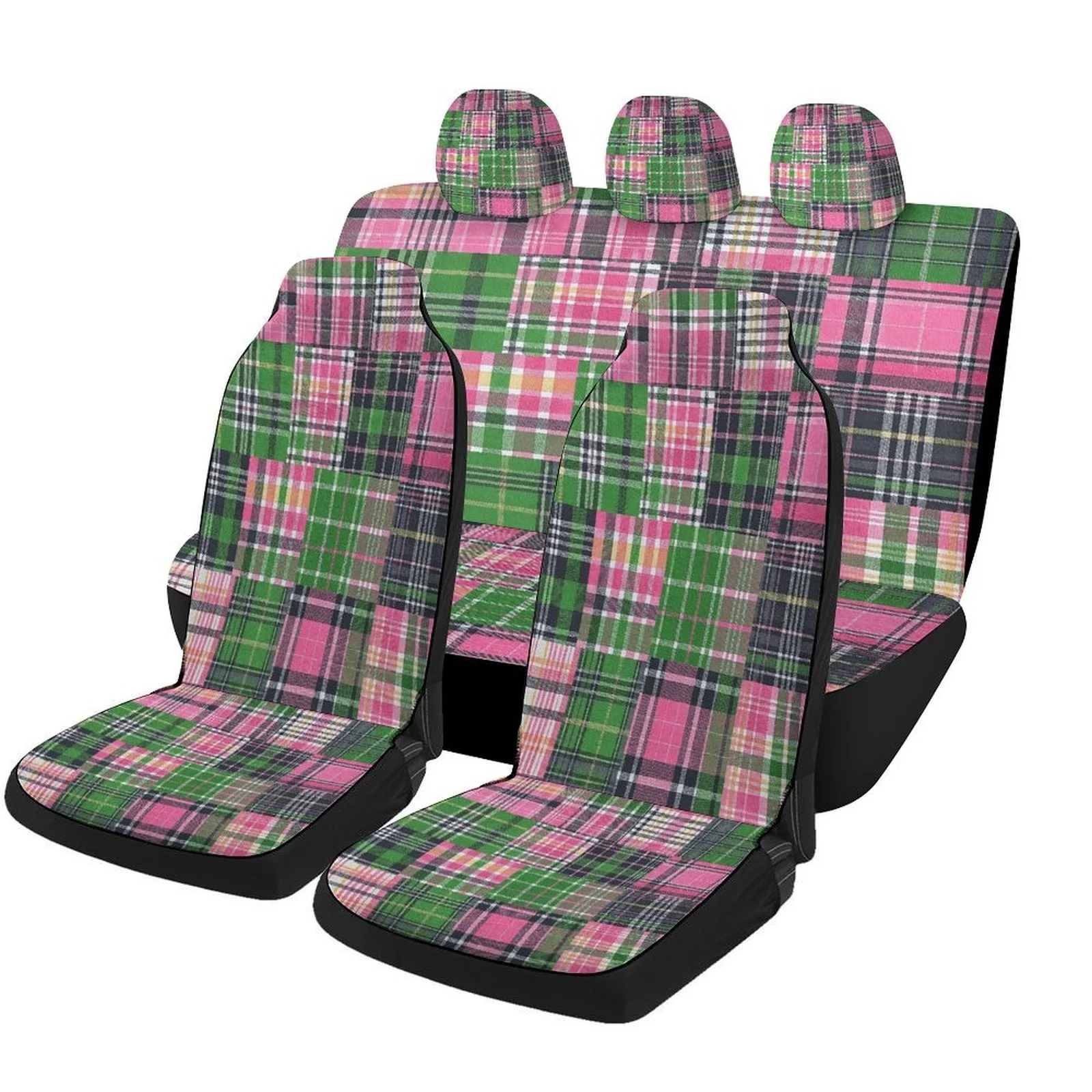 Plaid Patterns Themed Car Seat Cover Set For Most Cars, Trendy High-Quality Car Seat Protector Covers Full Set, Universal Car Se