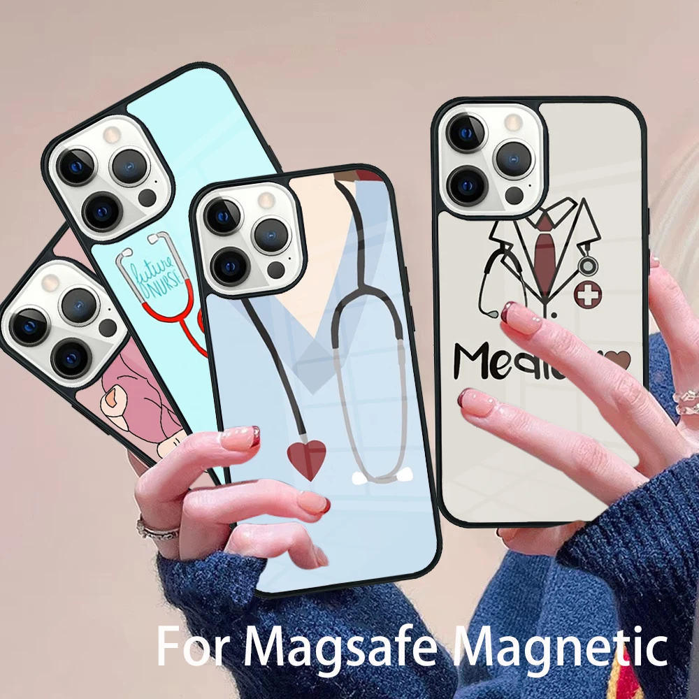 

Funny Nurse Doctor Nursing Phone Case Magesafe Magnetic Wireless Charge Cover For IPhone 16 11 12 13 14 15 Pro Max Plus Mini