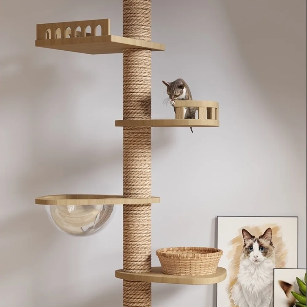 Cat Tree Floor To Ceiling Cat Tower Climbing Multifunction Kitten Trees Tower Floor to Ceiling Cats Multi-Level Condo Adjustable