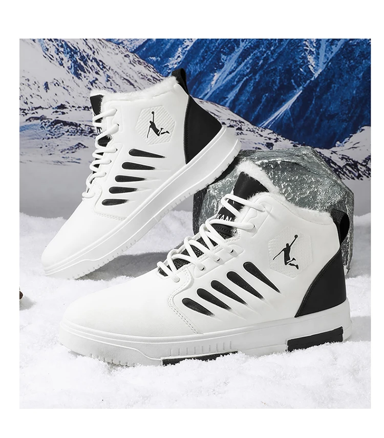 Herren Winter-Sneaker mit Fleecefutter, hohe Schnürschuhe mit Lederobermaterial, rutschfester Sohle, warme Freizeitschuhe für den täglichen Gebrauch. – Detail 9