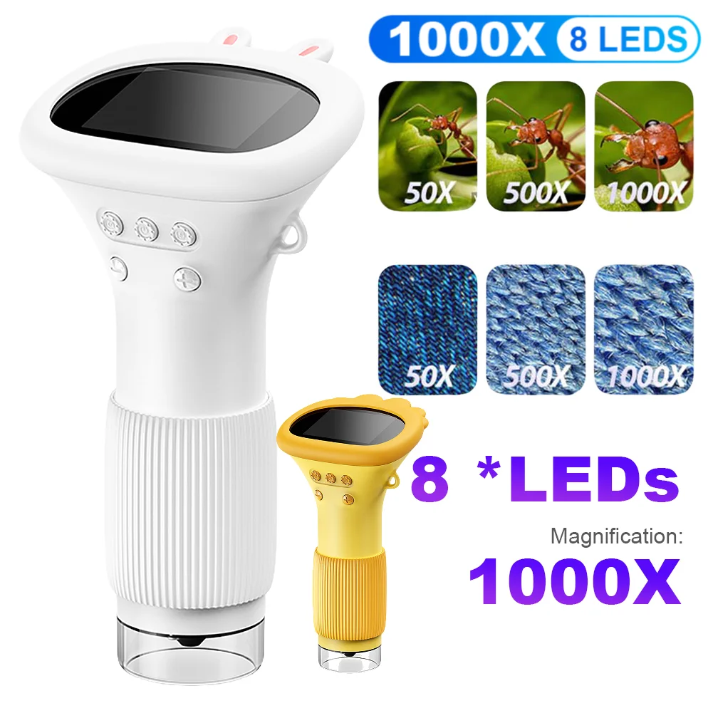 Caméra loupe électronique 1000X avec 8 lumière LED, Microscopes numériques de laboratoire, équipement pour enfants, loupe de pièces de monnaie d'insectes biologiques