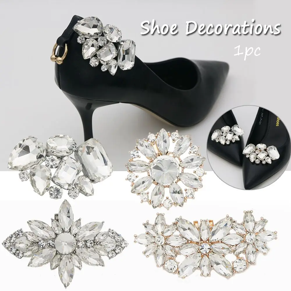 1PC Women High Heel Rhinestone Shoe Decorations Clip Charm Buckle Square Clamp Shiny Clips Wedding Bride Decorations Accessories