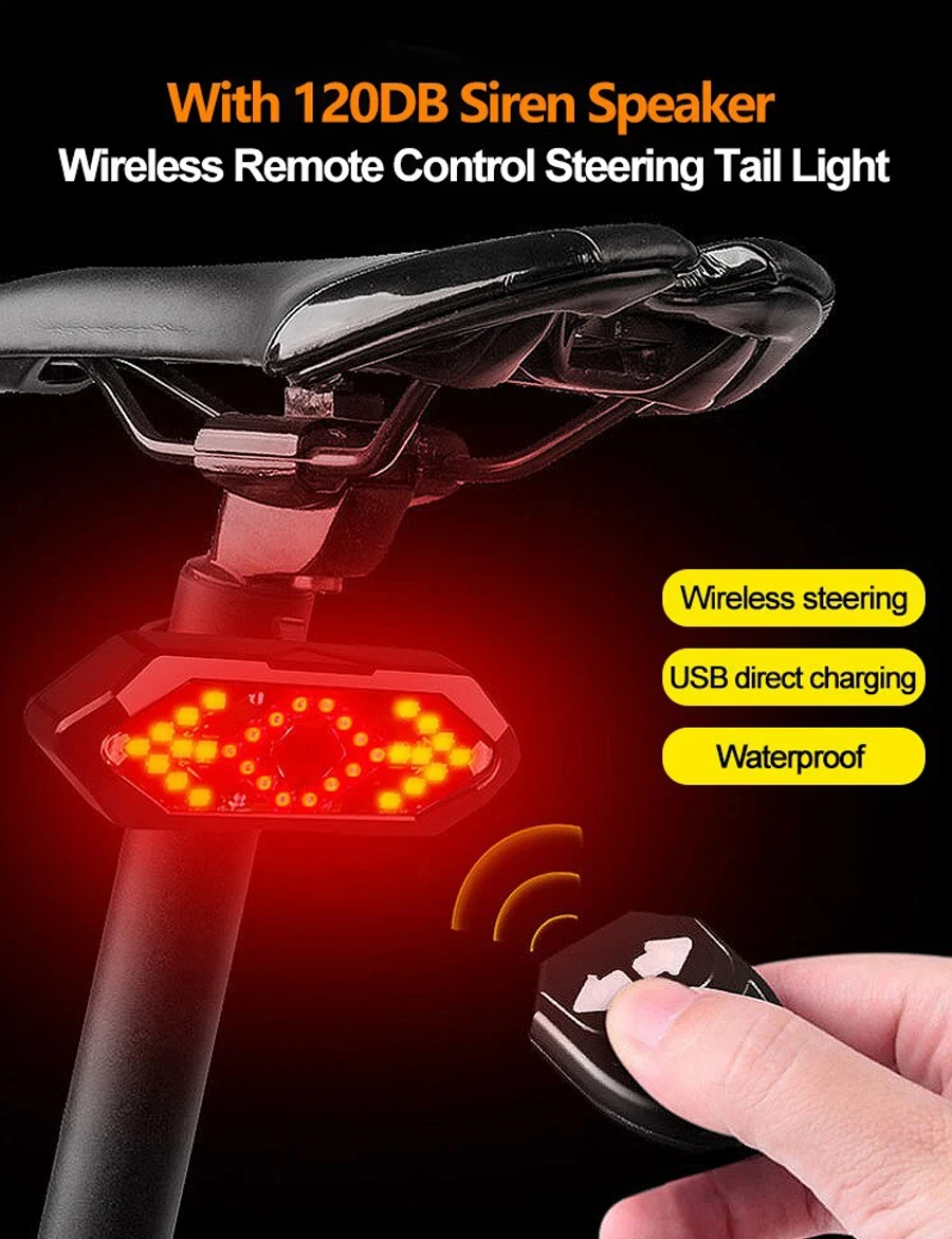 Bicycle Turn Signal Rear Light Remote Bike Lights USB Rechargeable LED Bicycle Lamp Bike Wireless Safety Warning Tail Light