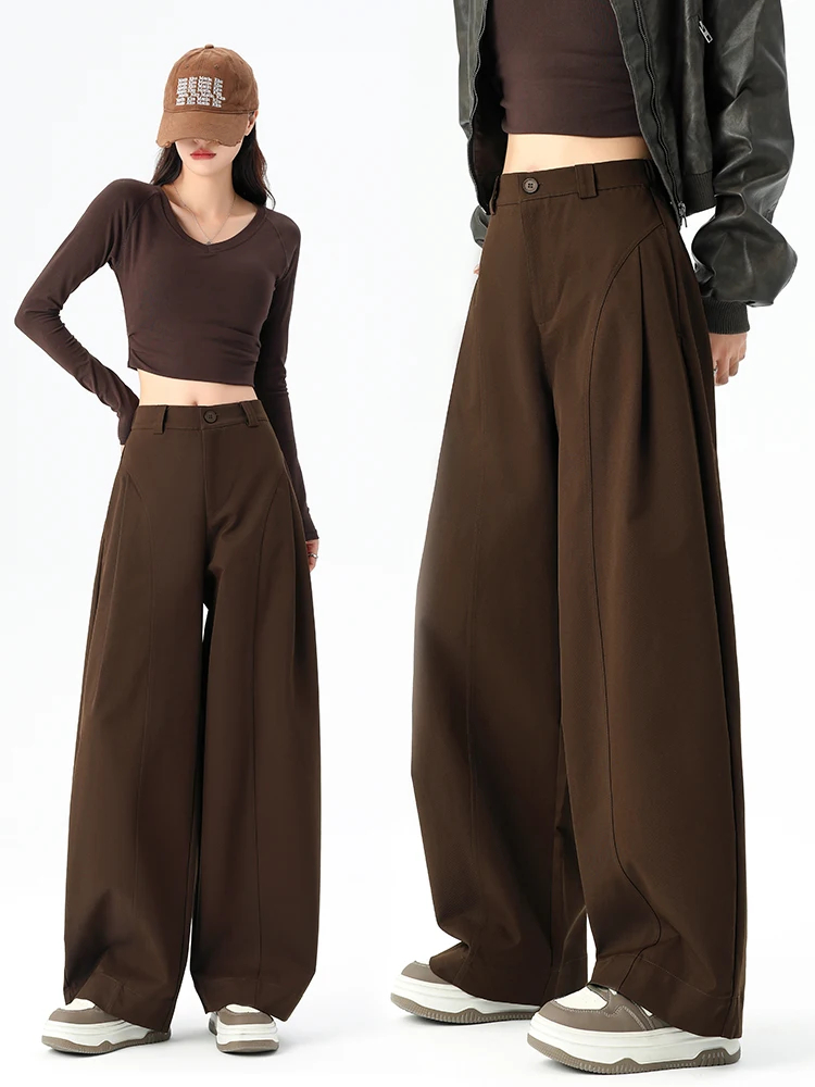 Pantaloni casual a gamba larga stile K da donna 2025 Pantaloni eleganti fluidi a vita alta primavera autunno, versatili e dimagranti