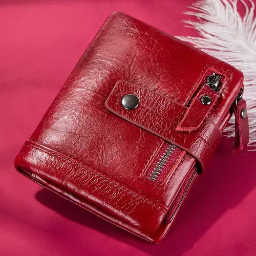 Imagen 1 del producto Cartera de cuero genuino para mujer, cartera pequeña de alta calidad para monedas y tarjetas, práctica cartera a la moda para mujer, marca de lujo