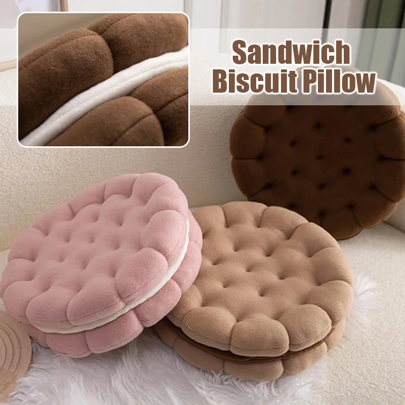 

35cm Creative Biscuit Shape Cushion Round Milk Velvet Cookie Tatami Thick Cotton Cushion Futon Sofa Office Chair Decor Pillows