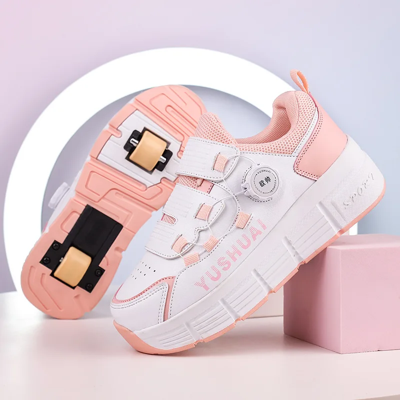 Children's runaway shoes Boys Girls Adult Burst shoes Double wheel shoelaces Wheel shoes Schoolgirl roller skates Rotary buckle