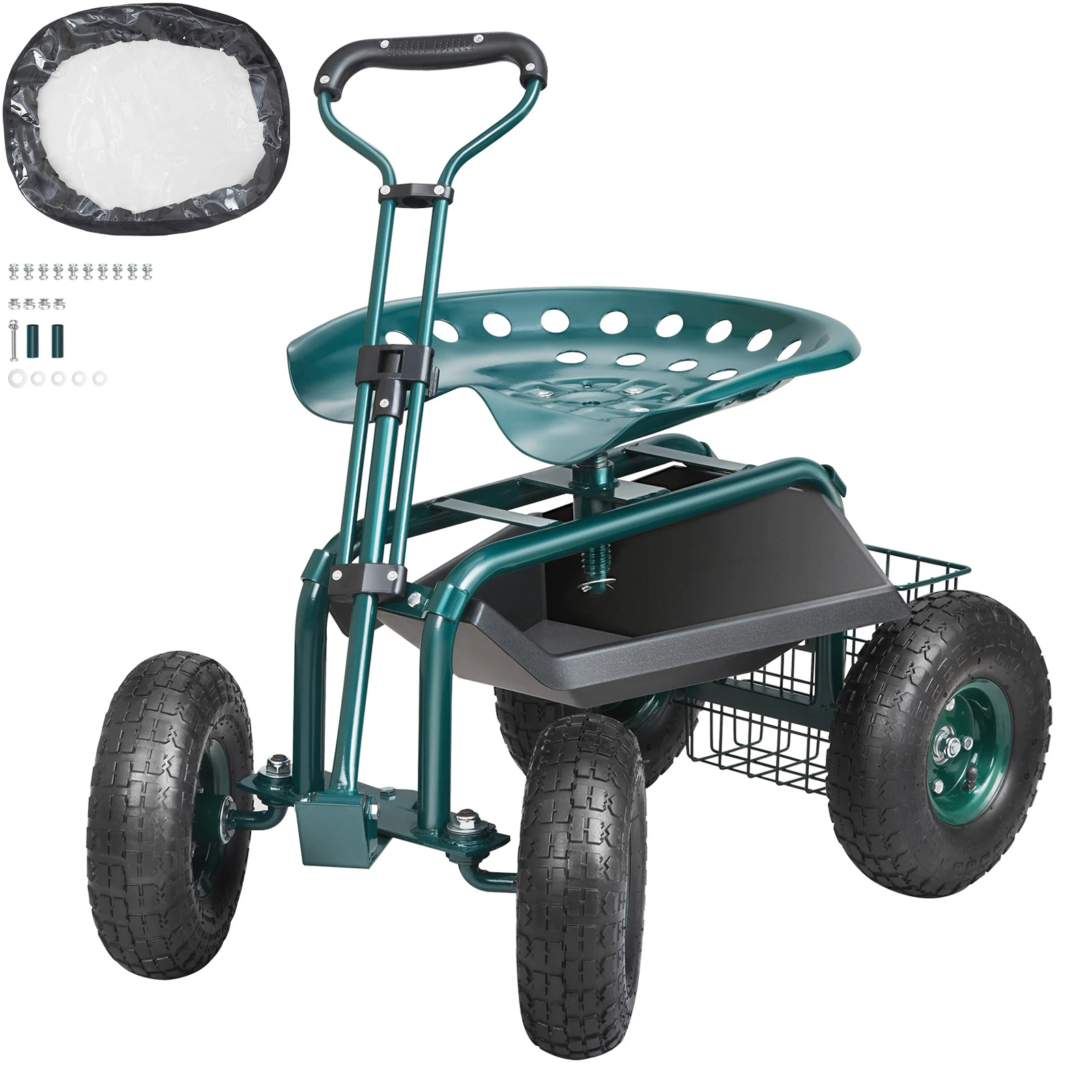 VEVOR Garden Cart Rolling Workseat with Wheels Gardening Stool for Planting 360 Degree Swivel Seat Wagon Scooter with Steering