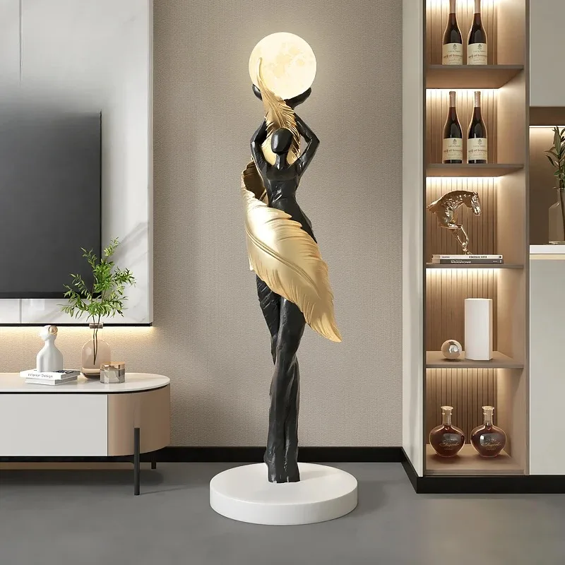 

【Hot Sale】 Modern HomeDecor Abstract Feather Girl Art Sculpture Ornament Large Size Figure Statue Living Room Floor Decor Resin