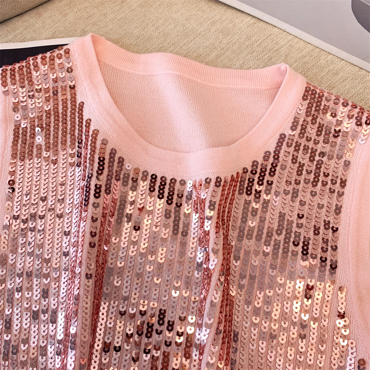 Sequins Stylish Knit Sweater Vests Women Tops Pullovers 2024 Summer Sleeveless Round Neck Elegant Fashion Chic Ladies Jumpers